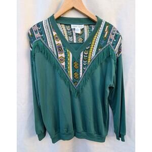 Donna Toran Womens Vtg 90s Southwestern Sweater M Fringe Western Country Aztek‎